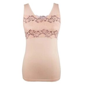 Rhonda Shear Lace Overlay Seamless Tank With Shelf Bra - Pink as 3X - New w/tags